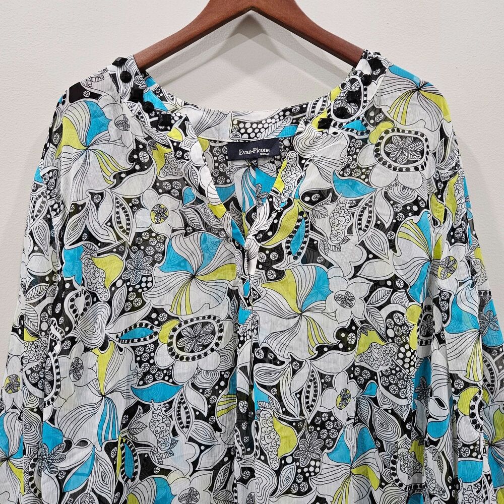 Evan Picone Womens Popover Top Plus Size 20W Multicolor Boho Office Feminine - Picture 2 of 10